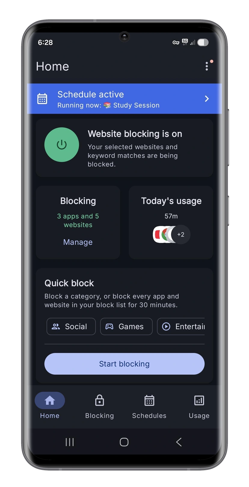 Daily Blocker app preview dark